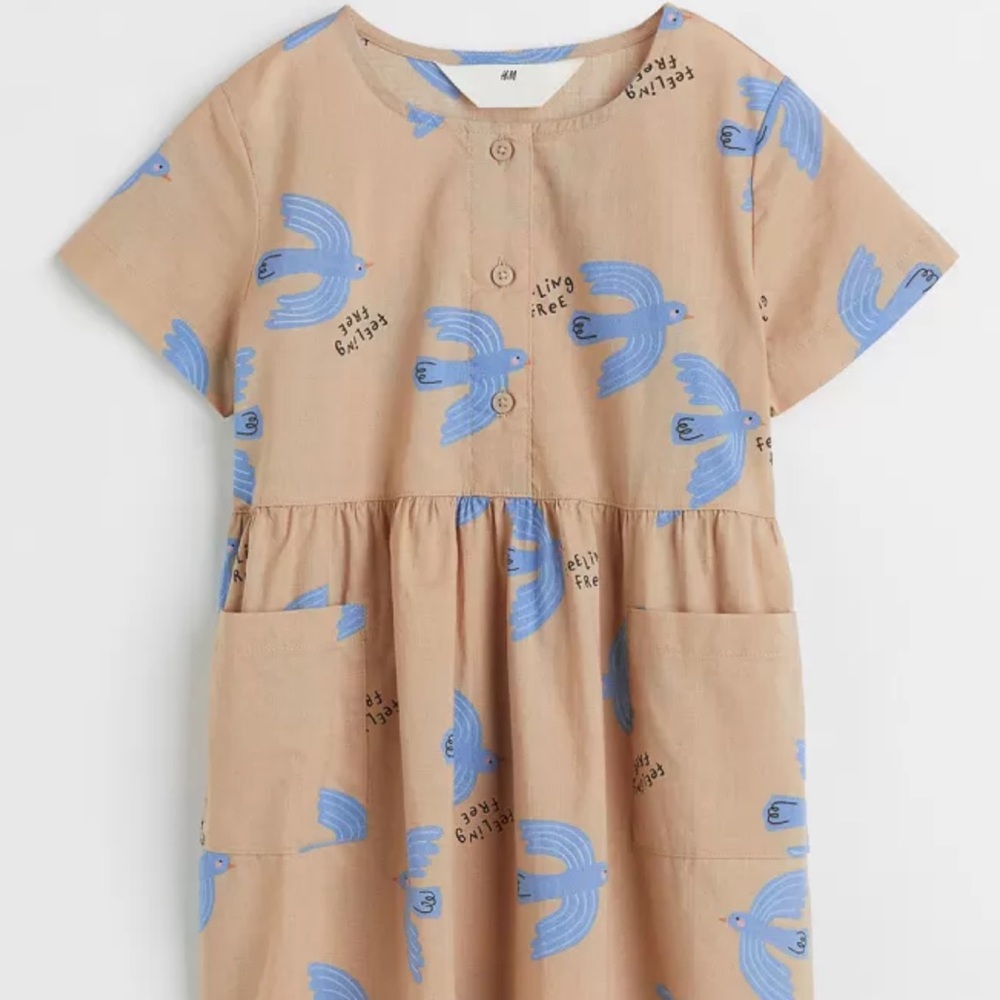 Girls Beige Patterned Cotton Dress